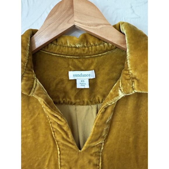 Sundance Velvet Silk Blend Tunic Top XS Gold Mustard Long Sleeve Boho Luxe - Picture 2 of 7